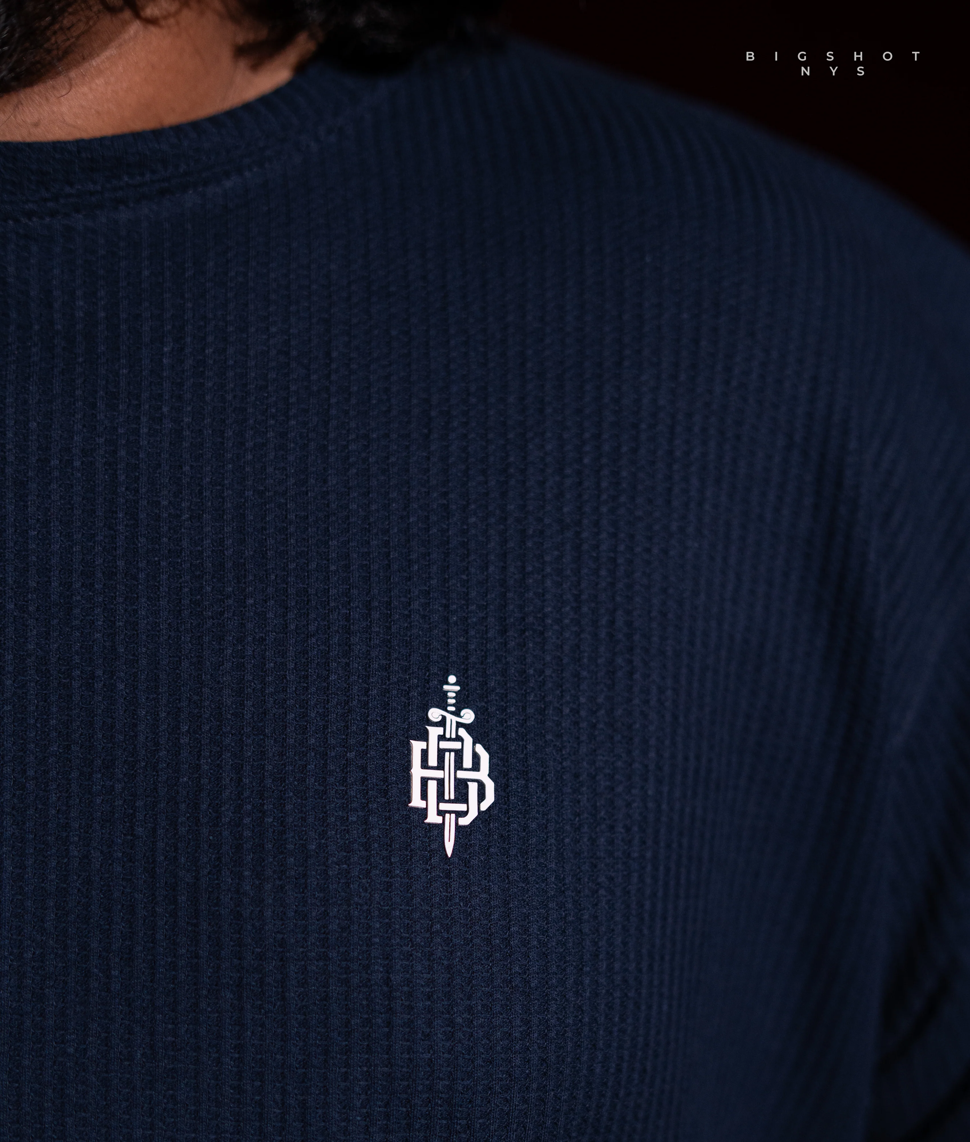 Big Size Drop Shoulder - Navy Chest Logo - Image 3
