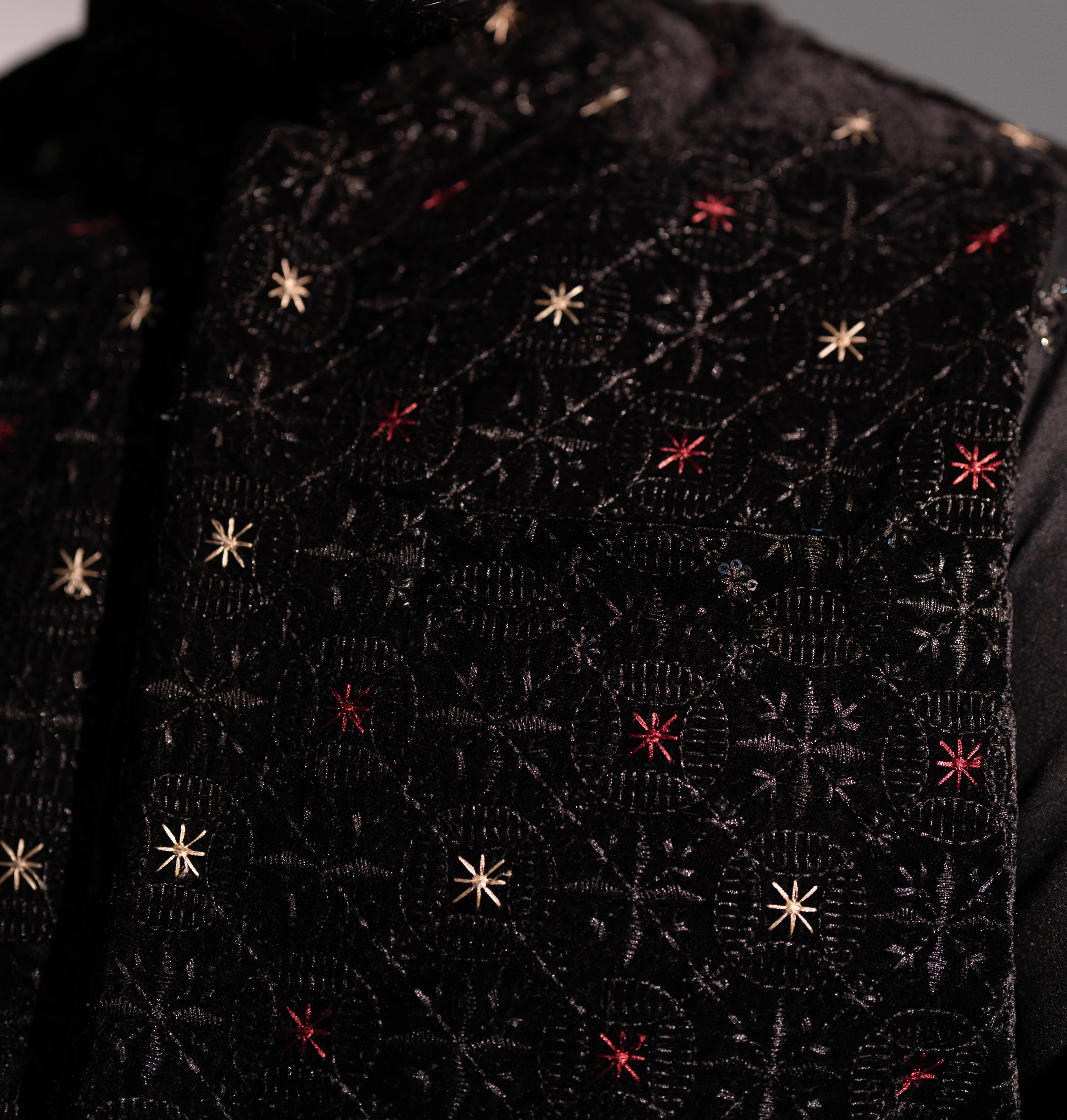 BIG SIZE Waist Coat - Sparkled Black - Image 3