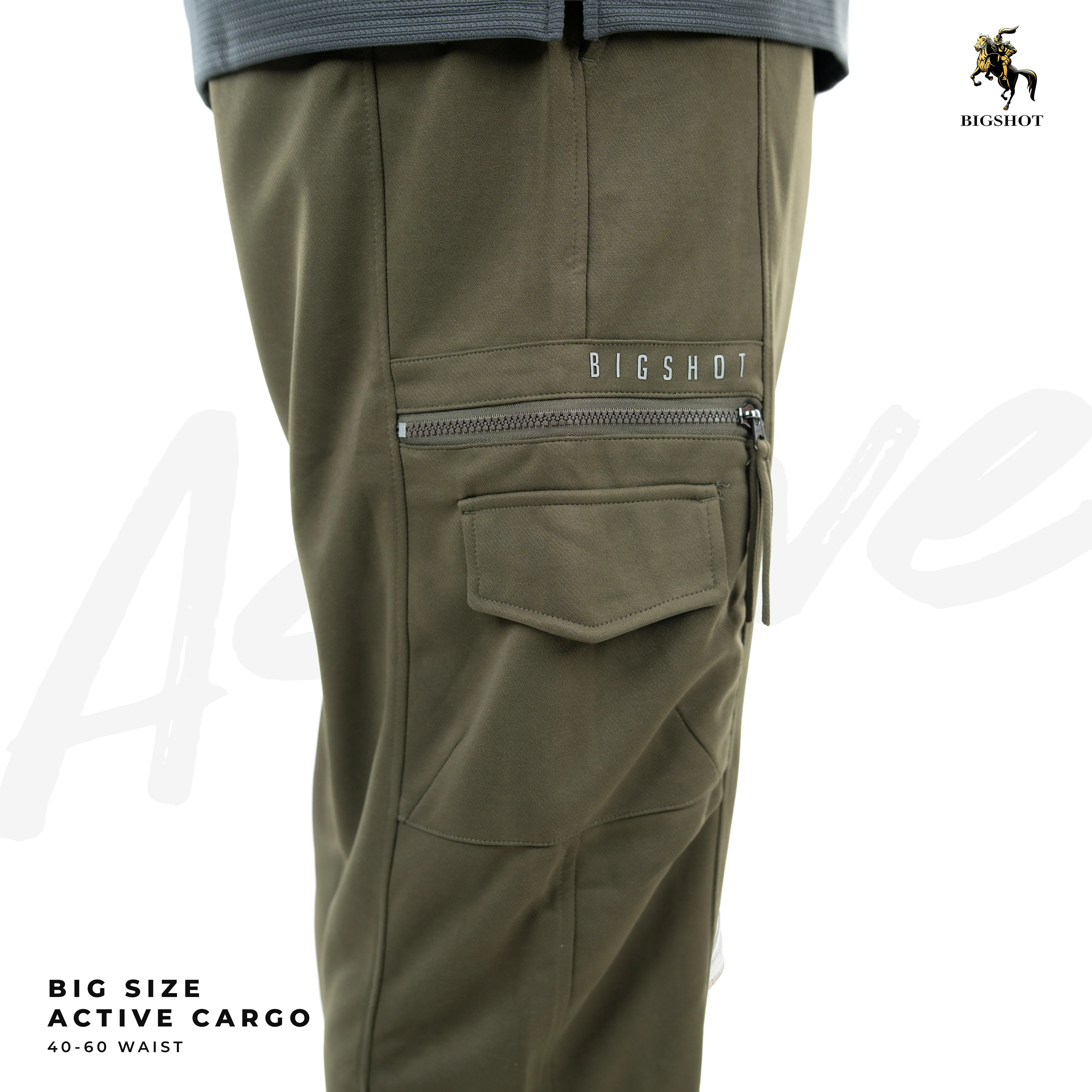 BIGSHOT Active Cargo Pants - Olive - Image 3