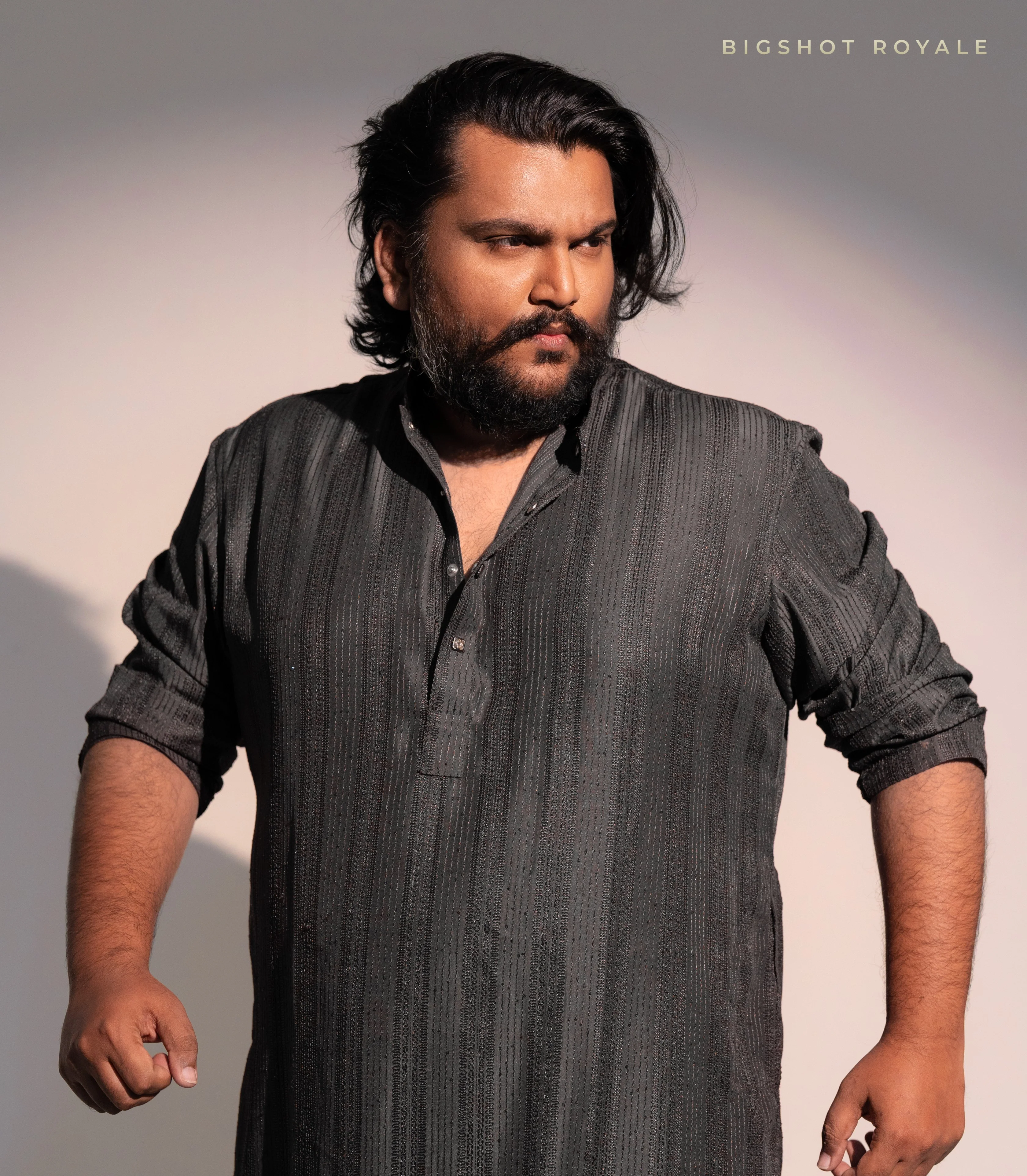 Graphite Charcoal Big Size Royale Sequins Panjabi - Designer's Edition - Image 3