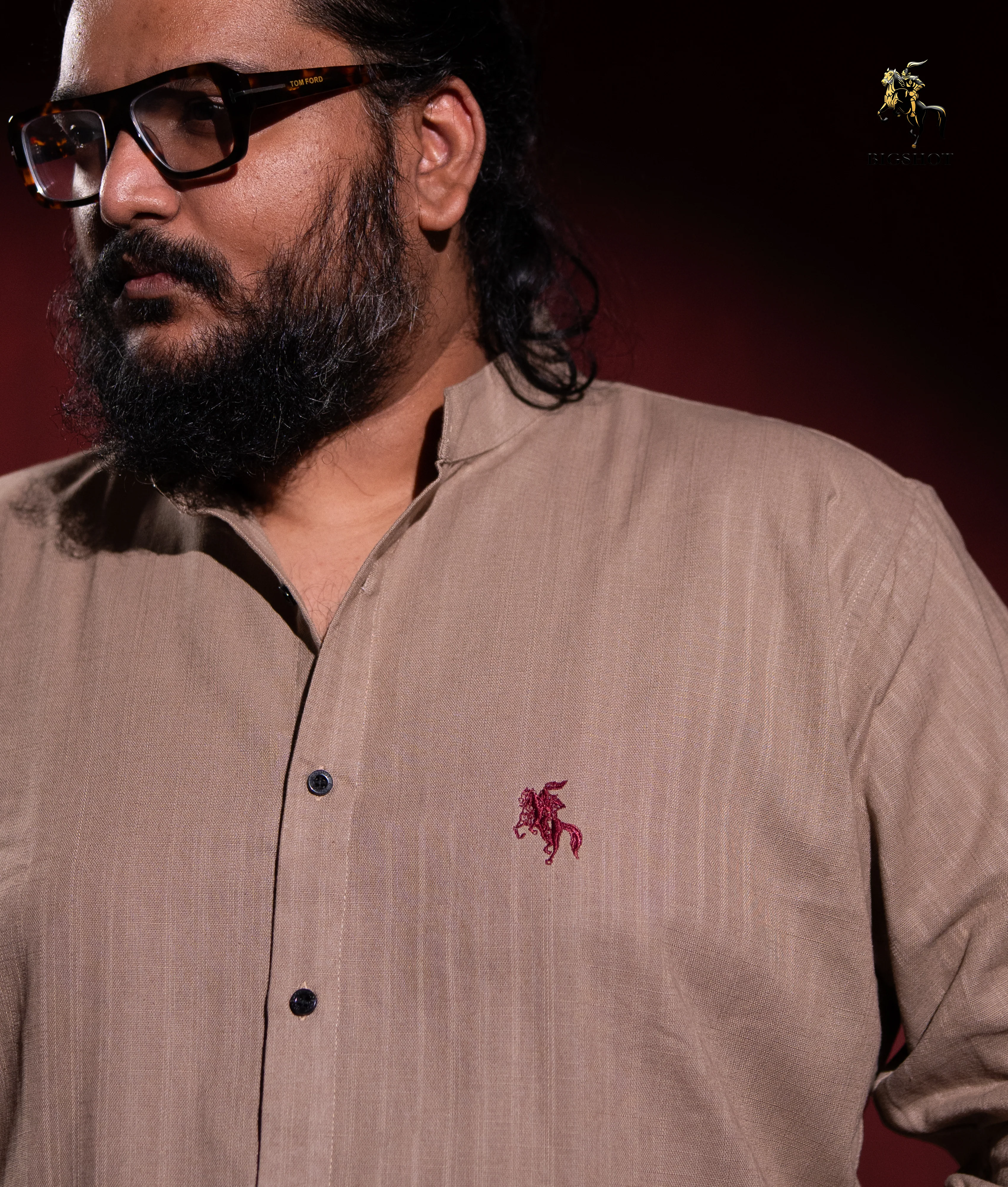 Old Money Ban Collar Linen Shirt - Beige - Image 3