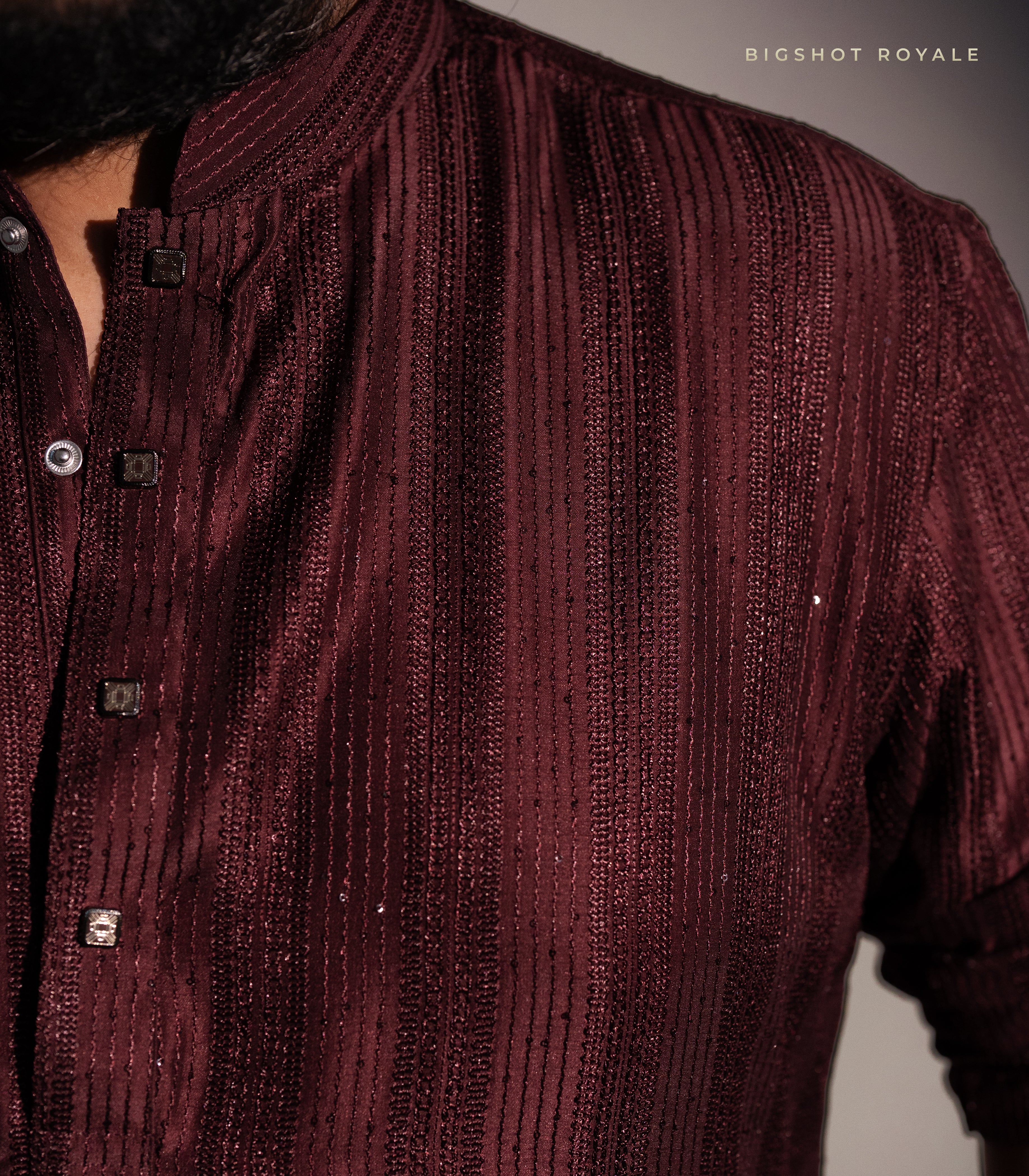 Royal Maroon Big Size Royale Sequins Panjabi - Designer's Edition - Image 2