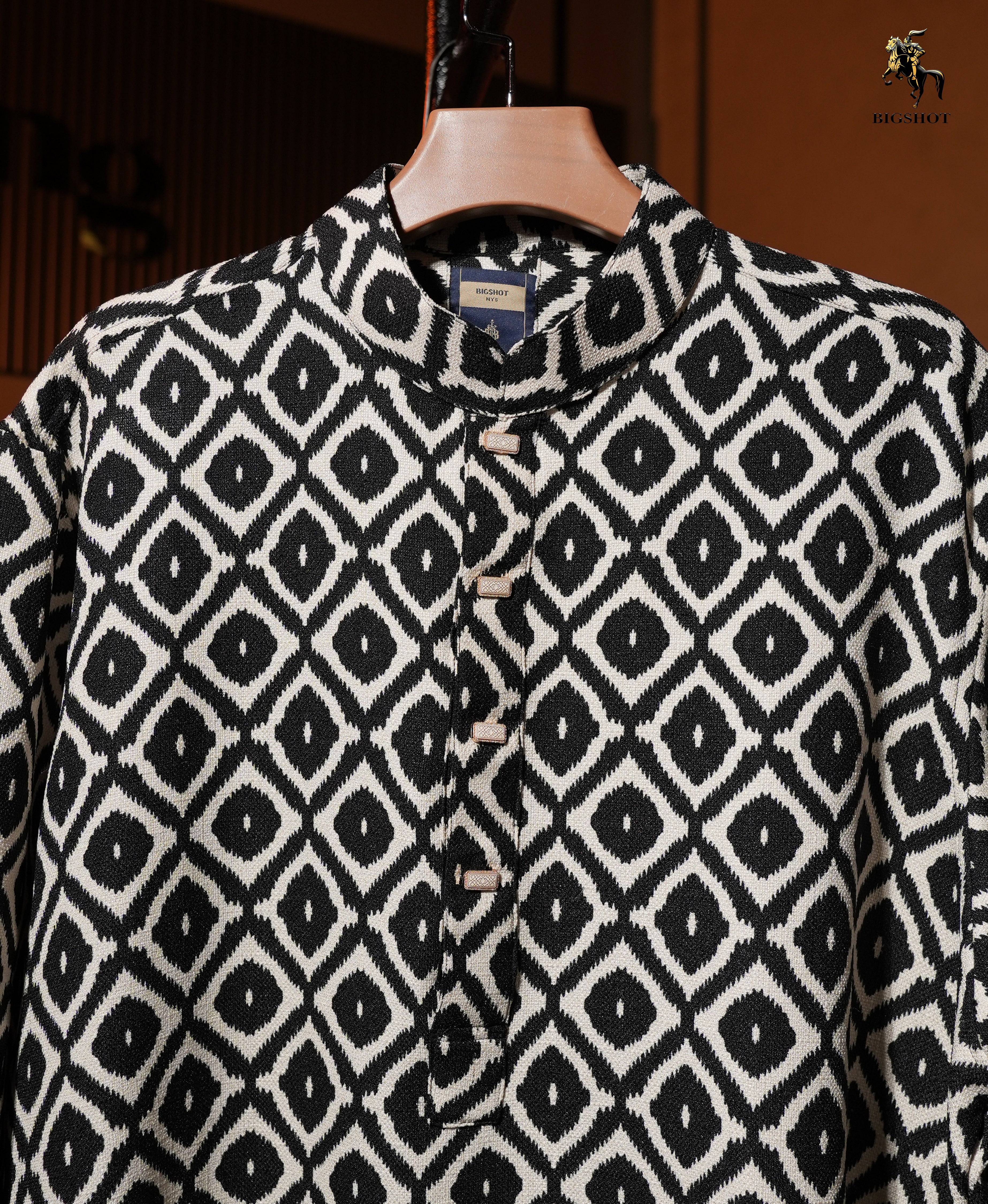 White Black Abstract Luxury Panjabi - KING Edition